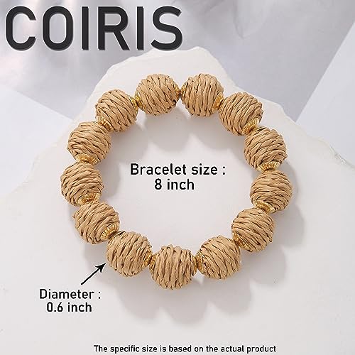 Coiris Rattan Ball Bracelet Adjustable Handmade Raffia Bracelets Woven Stretch Bracelet for Women4