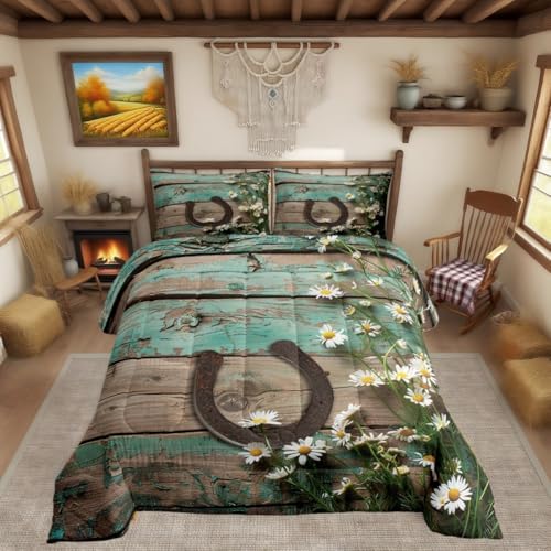 Rustic Farmhouse Bedding Set Teal Country Wooden Barn Door
