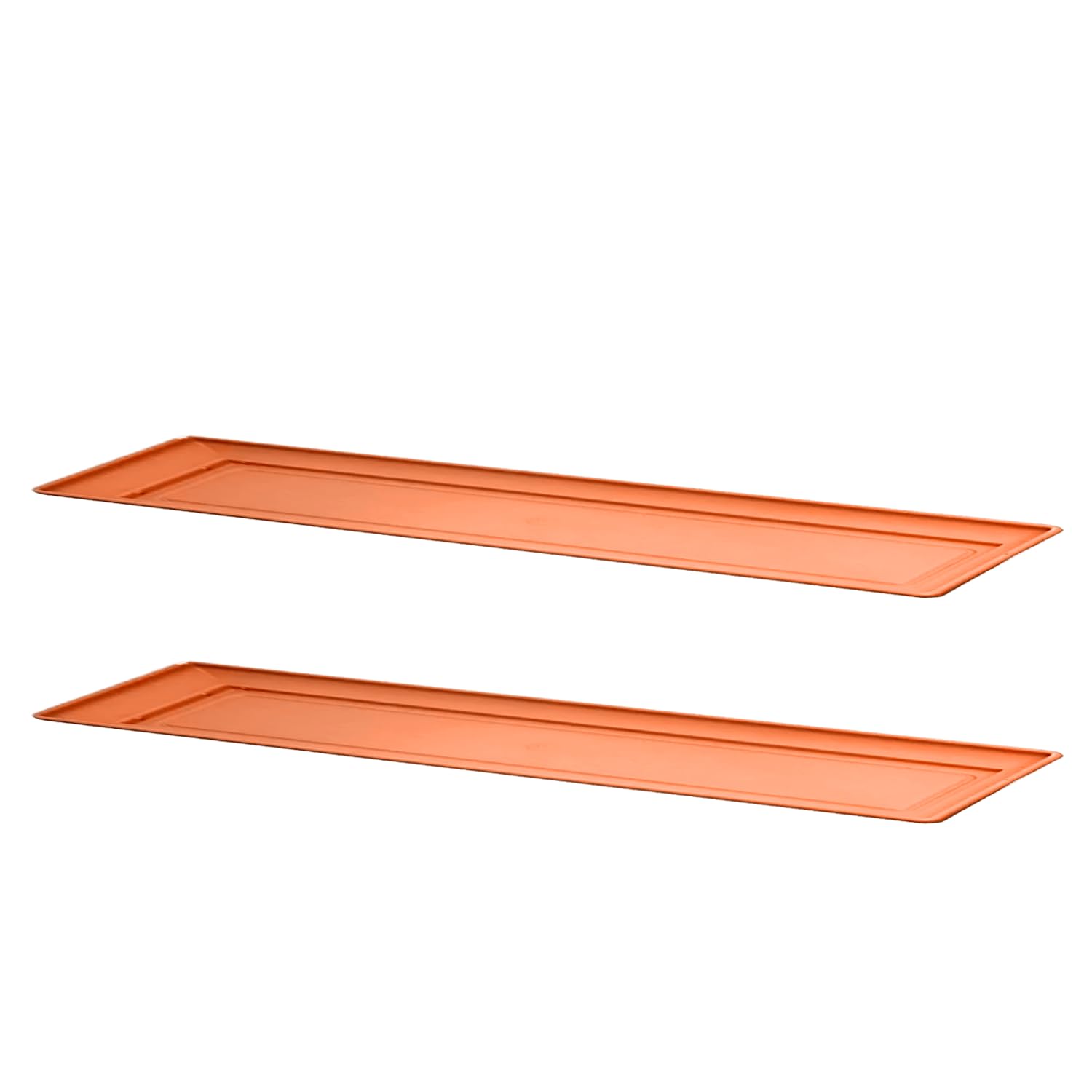 VR7 2x Garden Planter Trays for Long Planters - Durable Plastic Trays for Easy Draining and Plant Health (Terracotta, 90cm)