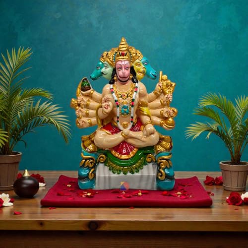 Image of Panchmukhi Hanuman for Door Entrance - Hanuman Murti - Hanuman Idol for Home Decor & Office - Panchmukhi Hanuman - (25 Cm) (Multicolor - 882)
