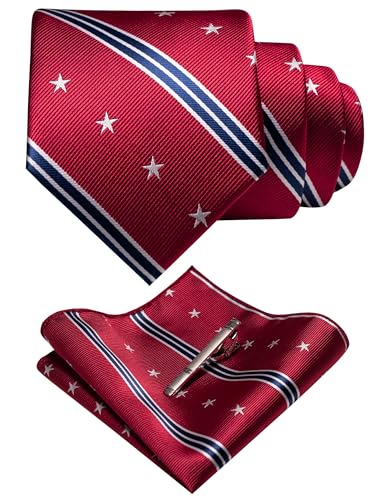 Image of RBOCOTT Silk Stripe Plaid Tie and Pocket Square with Tie Clip Sets for Men