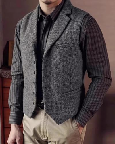 VENNYNG Men's Herringbone Notch Lapel Vest with 2 Waist and 2 Chest Pockets Slim Fit Formal Waistcoat for Weddings Casual4