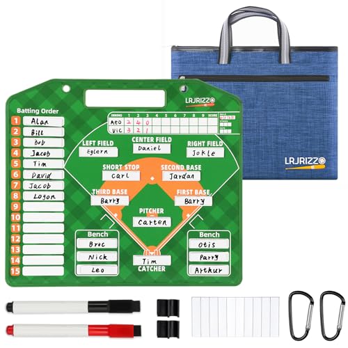 lrjrizzo Magnetic Baseball Lineup Board，Baseball Lineup Cards Baseball Lineup Board for Dugout Baseball Clipboard for Coaches Softball Lineup Cards Marker Boards Baseball Coaching Accessories（Green）