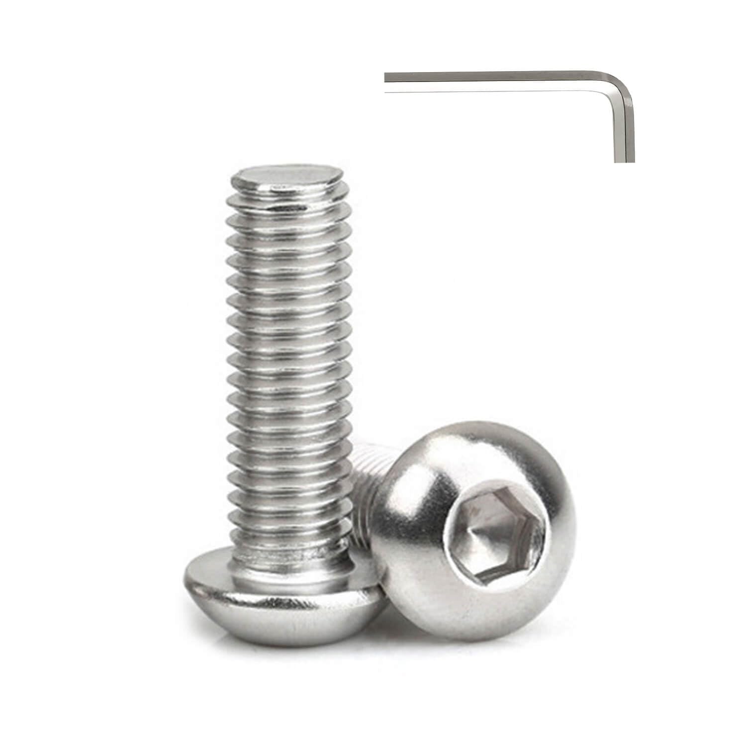 #10-24 x 1/4" (100 Pcs) Button Head Hex Socket Cap Screws Bolts, 304 Stainless Steel 18-8, Hex Drive, Bright Finish, Fully Machine Thread