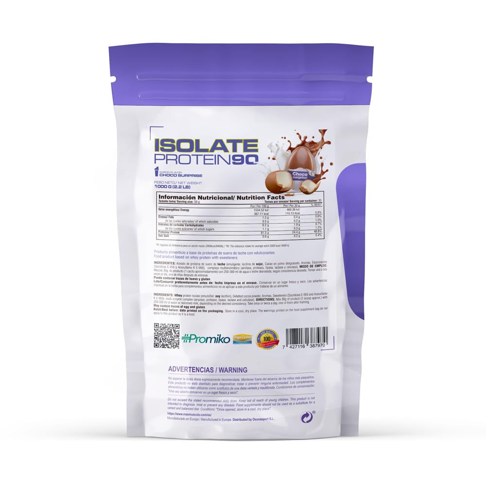 MASmusculo - Proteína Isolate 90 CFM - 1 Kg - Proteína Suero de Leche - Mayor Pureza - para Bajar de Peso - Batido para Ganar Masa Muscular - Recuperación Muscular - Sabor Huevo de Chocolate