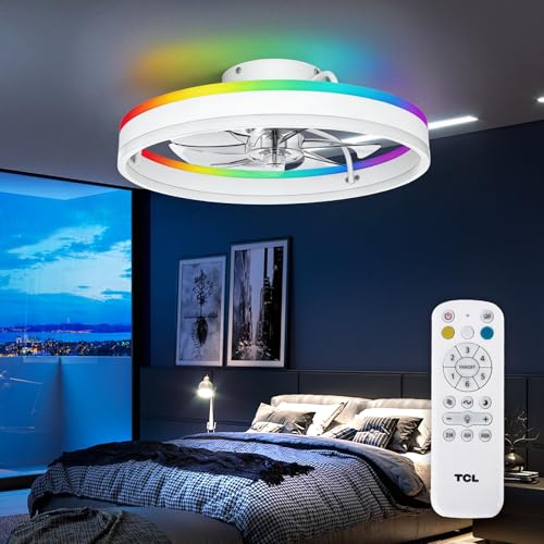 TCL 20'' Flush Mount Ceiling Fan with Lights and Remote, RGB Backlight Dual Lighting Mode, Modern Low Profile Ceiling Fan with Quiet DC Motor, Stylish Lighting for Bedroom, White - image 8