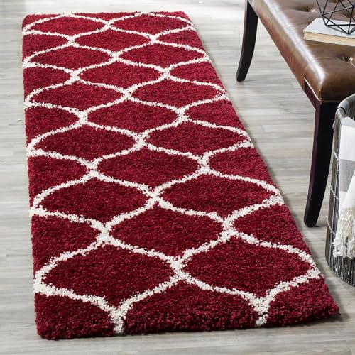 Image of Carpet for Hallway, Kitchen, and Modern InteriorsCarpetCozy Shag Runner for Living Room, Bedroom & Office Decor ETC Size 2x8 feet, Patten-Solid Red M