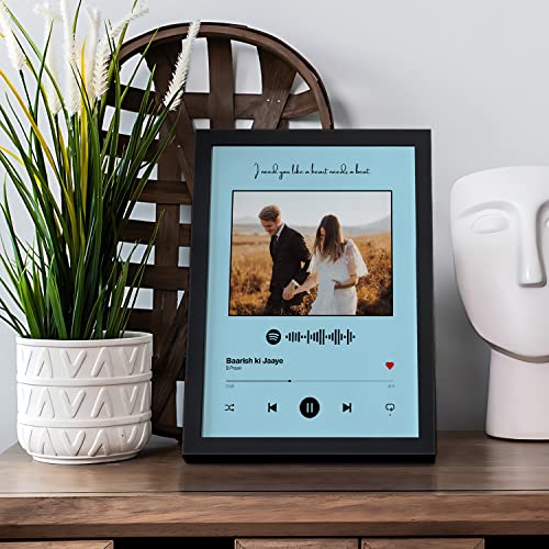 Image of Ritwika's Personalized Spotify Song Barcode With Photo & Message Digital Print Engineered Wooden Frame For Desk 17 X 22 Cm Blue Set Of 1, Rectangular, Tabletop