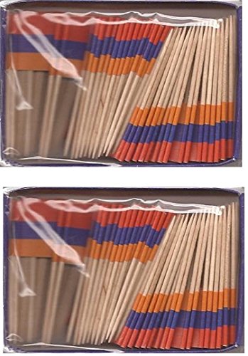 2 Boxes Mini Armenia Toothpick Flags, Total 200 Small Mini Armenian Flag Cupcake Toothpicks or Tiny Cocktail Sticks & Picks