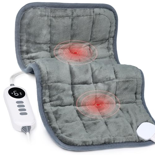 Heating Pad FSA Eligible HSA Weighted Heating Pad with Massaging Vibrations 6 Heat Settings & 4 Massage Modes Soothing Warmth for Back & Shoulders 12 x 24 Silver Gray