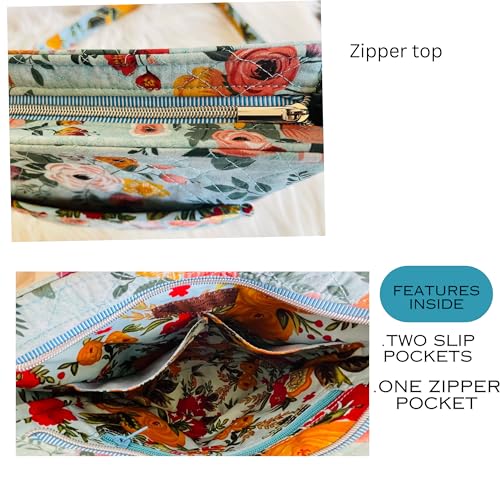 Women's Quilted Crossbody Bag Handmade Cotton Fabric Purse Messenger Handbag Multi Pocket Travel Satchel Purse3