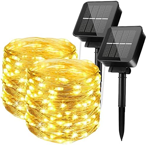 [2 Pack] Solar String Lights Outdoor, 200 LED Extra-Long Solar Fairy Lights,8 Modes Decoration Solar Powered Fairy Lights Waterproof for Garden, Patio, Yard, Wedding, Party