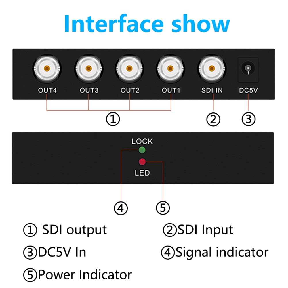 Répartiteur SDI Numérique 1X4 Répartiteur Multimédia Adaptateur D'Extension SDI avec Vidéo TV 1080P pour Projecteurs, Prise Moniteur-UE Facile à Utiliser