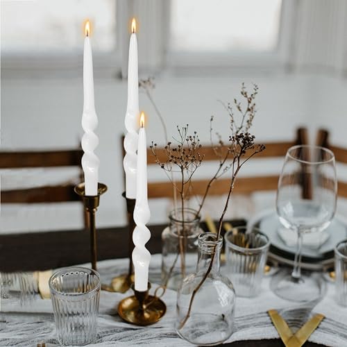 Image of Twisted Taper Candle Smokeless White Spiral Candlesticks 9.5 Inch Unscented Handmade Dinner Candles Set for Holiday Wedding Party Home Decoration Seasons