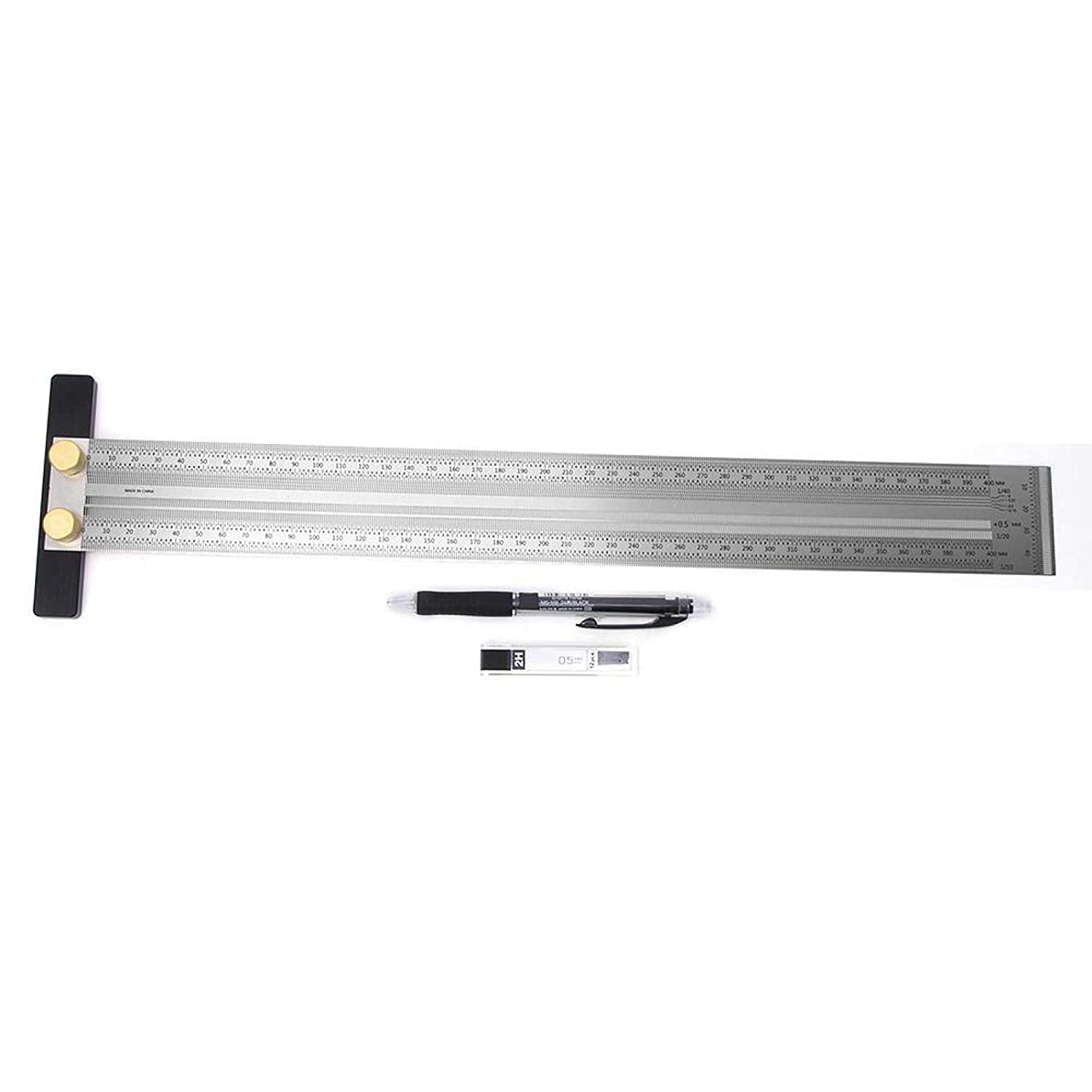 XYDESIGNT-Type Scribing Ruler, Hole Ruler Marking Ruler Stainless Steel T Type Hole Ruler Ultra Precision Marking Ruler T-Rule Carpenter Measuring Tool for Carpentry Positioning Marking (400mm)