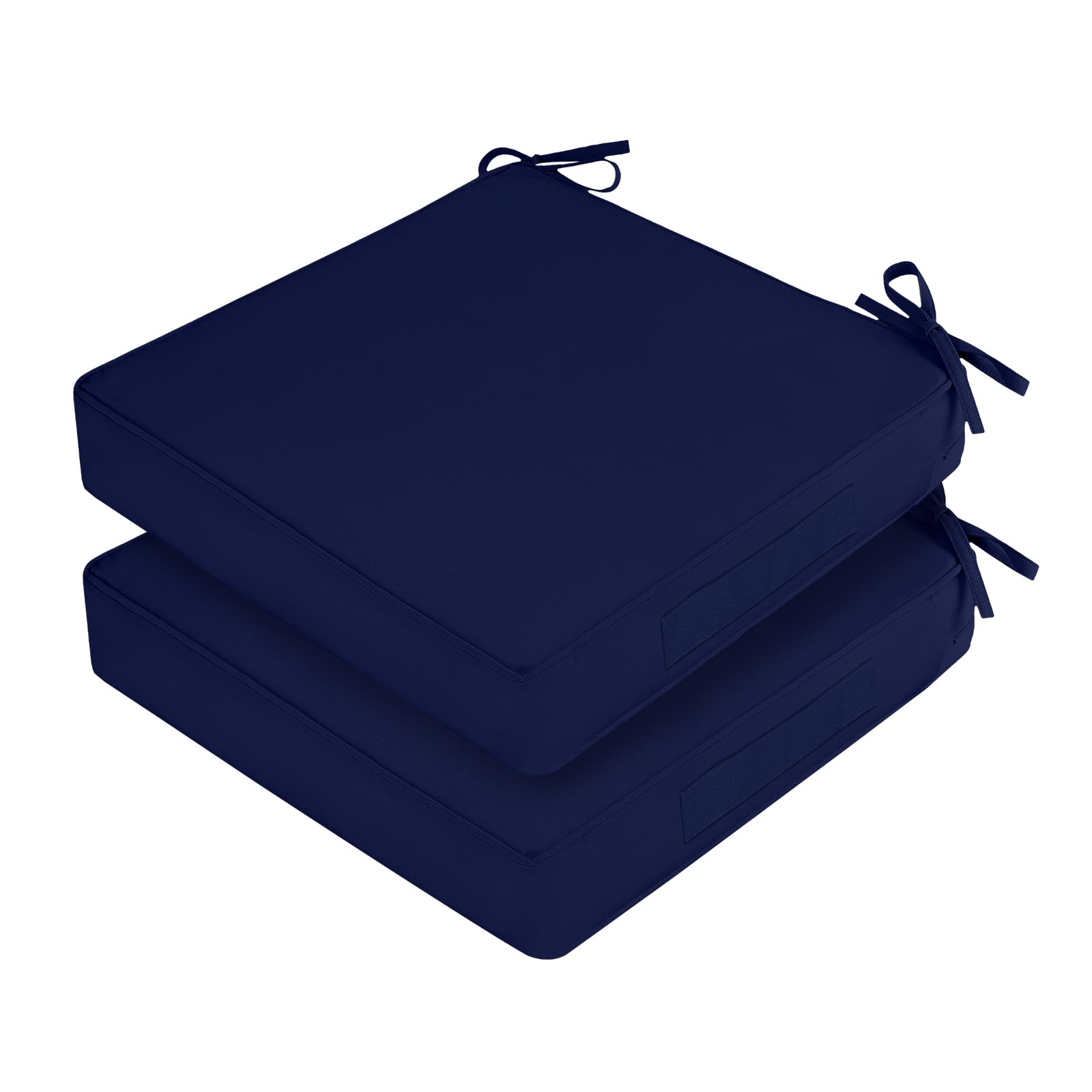 waterproof outdoor chair cushions set of 2, square outdoor seat cushions with ties and removable covers, 19 x 19 outdoor cushions for patio furniture with portable handle(navy)