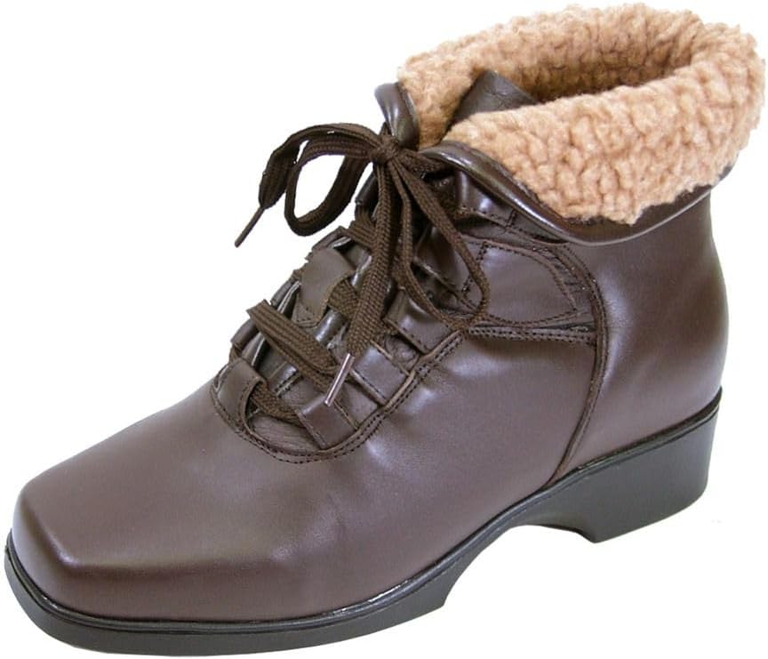 Peerage Hazel (LB7035) Women Wide Width Casual Dress Lace Up Leather Booties BROWN 10.5