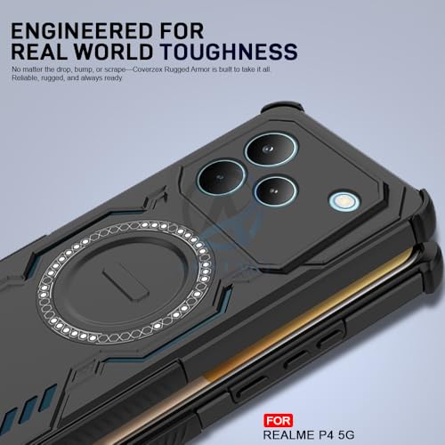 Image of AESTMO Back Case Cover for Realme P4 5G | Magnetic Case with Built-in Metal Ring | Compatible with MagSafe Accessories | Shockproof Hybrid (PC + TPU, Black)