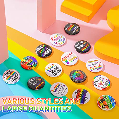 Kigeli 150 Pcs Gay Pride Pins Rainbow LGBTQ Pronoun Button Pin LGBT Lapel Pins Brooch Round Lesbian Bisexual Pride Badge Decor for Party Parades Backpack Hat Cloth Bag Decoration3