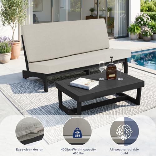 Image of Pia Ricoo 1-Piece Patio Furniture Set, Outdoor Loveseat with 4.5-Inch Thick Cushions, All-Weather Outdoor Sofa for Backyard, Deck, Lawn - Light Camel /Dark