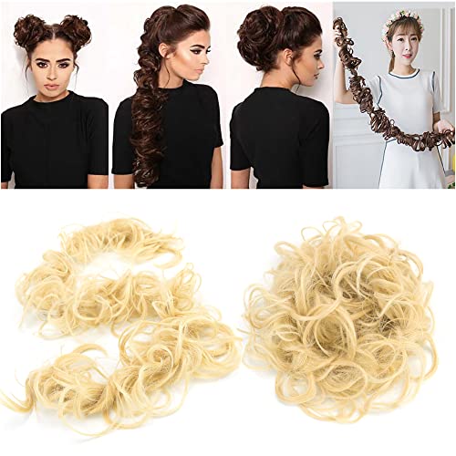 IMISSU Large Size Hairpiece Curly Messy Hair Bun Wrap Scrunchies Elastic Hair Band Donut Updo Chignon Hair Extension Piece for Women Girl (Blonde) - Image 4