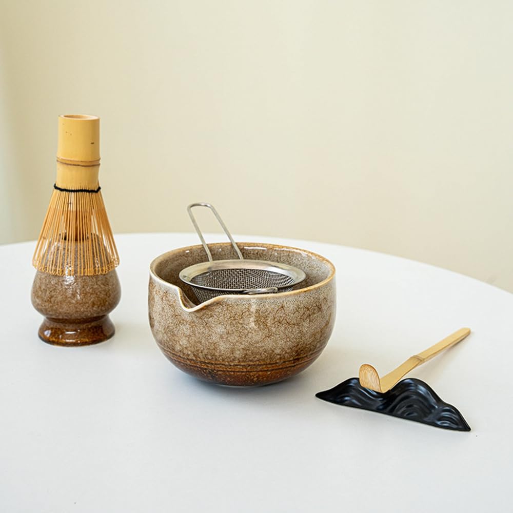 Juego de 8 batidores de matcha con caja de regalo blanca, juego de kit de ceremonia de té tradicional japonés, juego de cuencos rectos de cerámica para cambiar el horno, para amantes del té verde