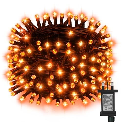 Etopgo Halloween Lights Outdoor 20M 200LED Halloween Orange String Lights with Timer 8 Modes Plug Light for Yard Bedroom Home Party Tree Decor