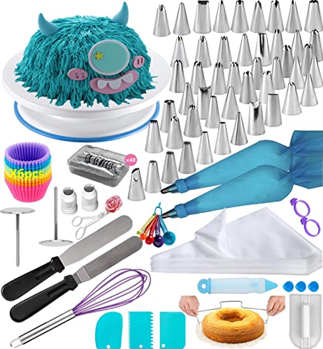 Kit de suministros para decoración de tartas. Puntas para tuberías, tocadiscos para tartas, bolsas para tuberías, espátulas, moldes para cupcakes, rebanadora de pasteles, batidores, cucharas medidoras Cover