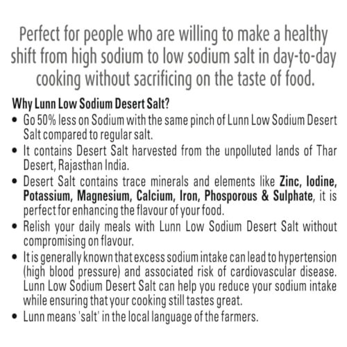 Image of Lunn 50% Low Sodium Thar Desert Salt 1 Kg Pouch | 84+ Natural Minerals | Unrefined Chemical-Free Salt | 50% Less Sodium for Heart Health & Hydration | Great Taste | No Preservatives | Ideal for Daily Cooking | First Time in India