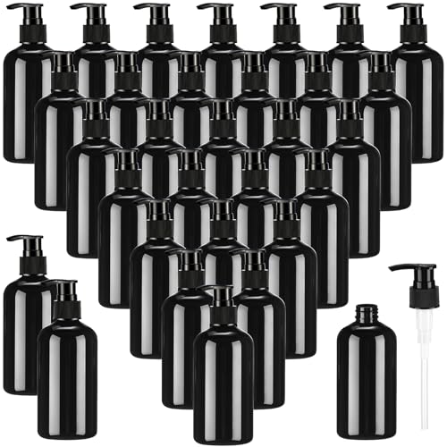 32 Pcs Empty Plastic Pump Bottles 8oz Refillable Lotion Pump Bottle Containers with Black Dispenser for Shampoo, Conditioner, Face Cream, Massage Oil, Liquid Soap