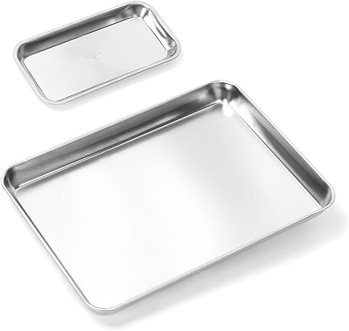 Glarks Paquete de 2 bandejas profesionales médicas y quirúrgicas de acero inoxidable 304, bandeja rectangular plana de 8.6 x 4.3 x 0.8 pulgadas y