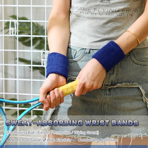Image of 60 Pcs Wristband Bulk Sweatbands Neon 80s Sports Tennis Wristband Thick Cotton Gymnastics Adult Sweat Band Absorbent Sweatband for Men Women Party Supply Basketball Football 30 Pair