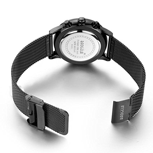 Mens Watches All Black Stainless Steel Mesh Milan Bracelet BAOGELA Fashion Brand - Chronograph Waterproof Auto Date