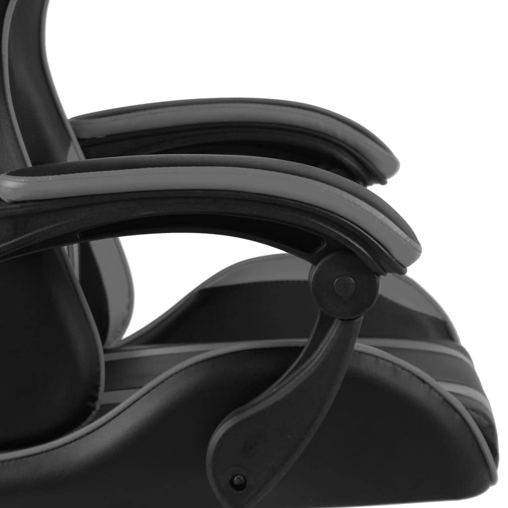 Silla de gaming, color negro y gris, piel sintética, giratoria 360°, altura regulable, con reposacabezas y cojín lumbar, ergonómica, para oficina y juegos, cómodo asiento