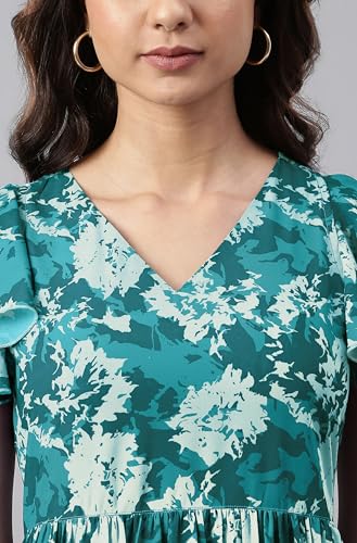 Image of Janasya Women's Georgette Printed Flared Western Dress