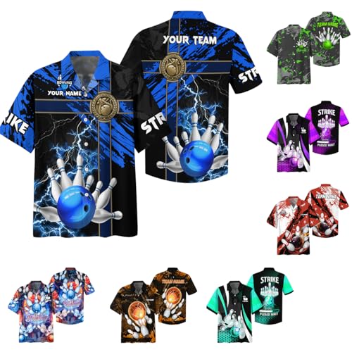 Custom Bowling Hawaiian Party Shirt 3D Button Down Shirt with Bowling Theme Graphic On it for Bowling Team