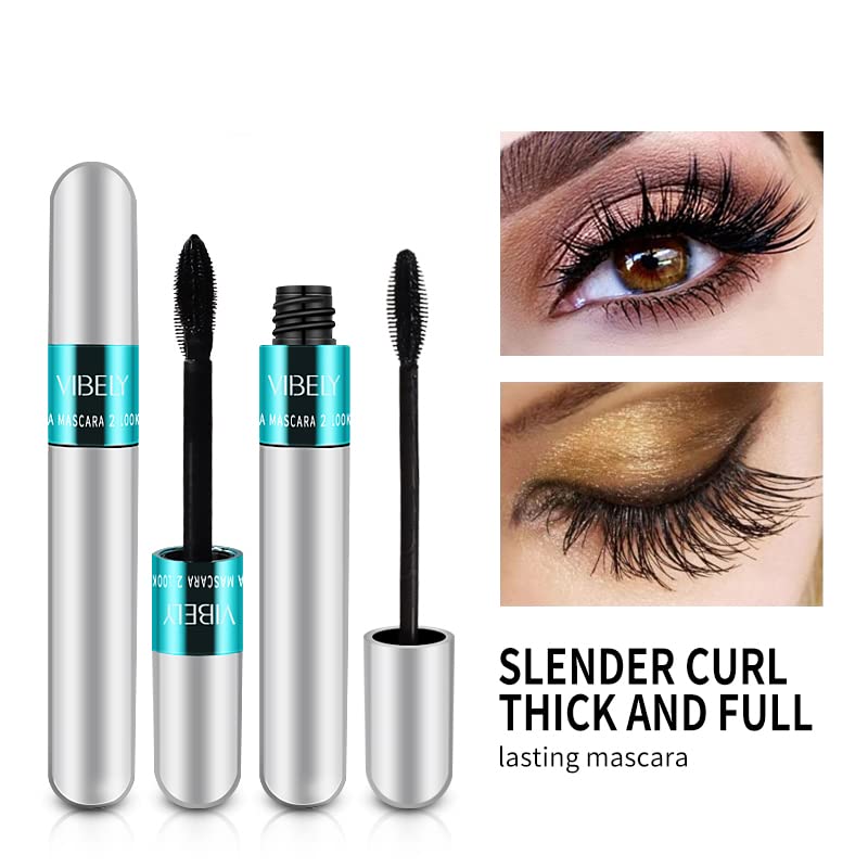 4 Pack VIBELY Mascara 5x Longer Washable, 2 in 1 4D Silk Fiber Lash Mascara, Natural Lengthening and Thickening, No Clumping, Long-lasting - Image 5