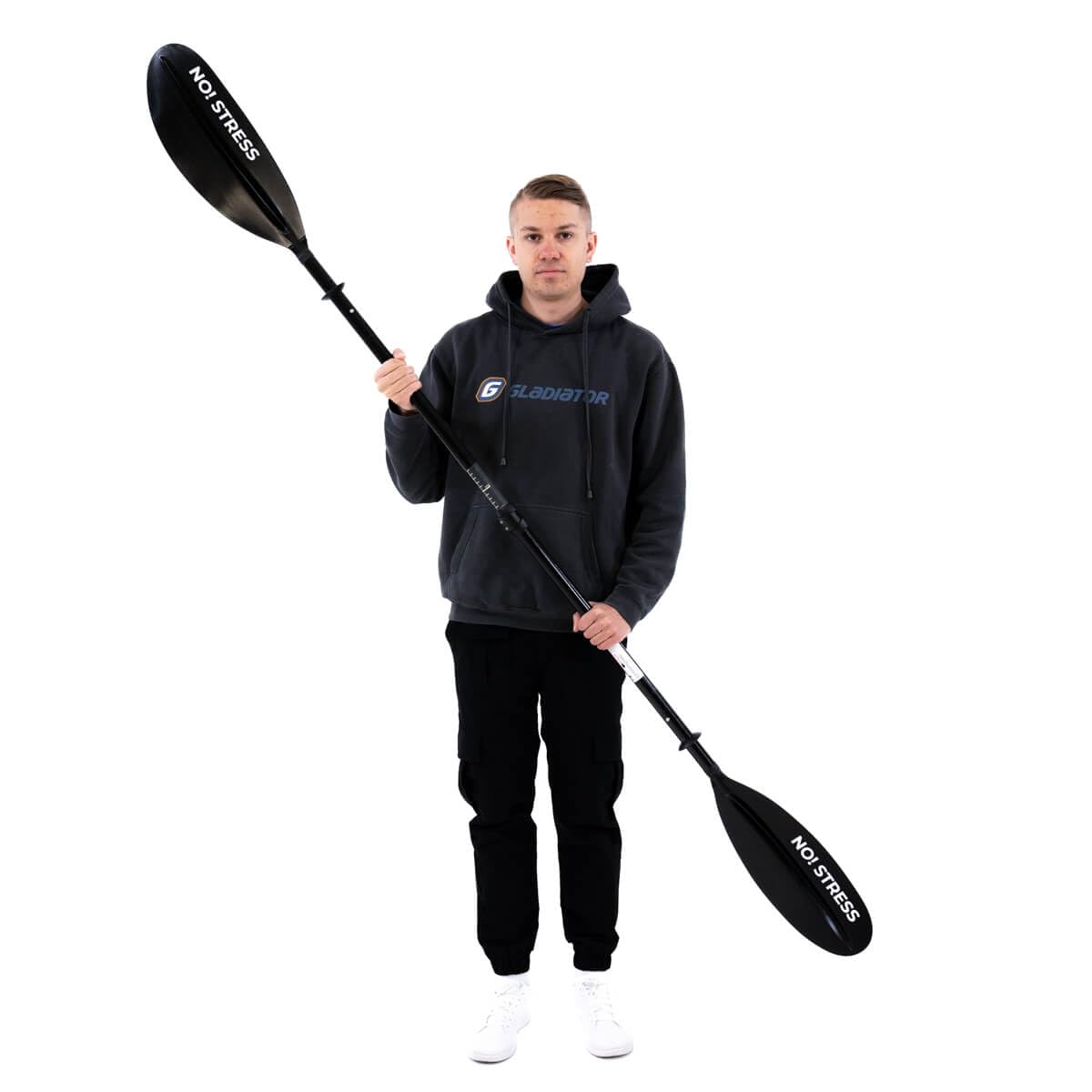 3s-sup No Stress Fiberglas Hybrid Kajakpaddel 4-teilig I Leichtes, schwimmfähiges Paddel I Verstellbare Länge 210-220 cm I Klickverschluss, Doppelklemme I Perfekt für Anfänger & Fortgeschrittene