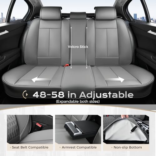 Image of Coverado Car Seat Covers Full Set, Automotive Seat Cover with Lumbar Support, Nappa Leather Seat Cover for Cars, Waterproof Car Seat Protector, Car Seat Cushion Universal Fit for Most Vehicles (Gray)