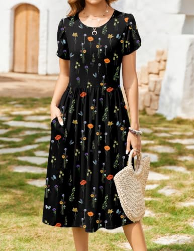 Image of Zeagoo Womens Summer Dresses Casual Aline Midi Dress Short Sleeve Floral Tshirt Dress Flowy Beach Sundresses with Pockets