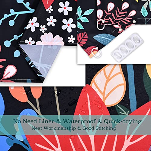 Livilan Black Floral Shower Curtain For Bathroom Flower Shower Curtain Dark Shower Curtain Colorful Unique Boho Shower Curtain Set With 12 Hooks, 72W X72 H #TOP3