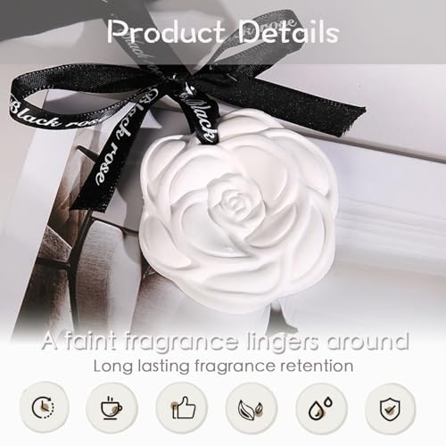 Image of Car Aroma Diffuser Pendant, Camellia Shaped Solid Gypsum Air Freshener with Bluebell Fragrance, Long-Lasting 1-3 Month Odor Eliminator for Car, Closet, Room, Cabinet