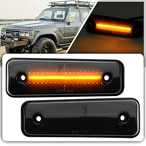 Full LED Front Bumper Side Marker Lights Assembly for Toyota Celica Land Cruiser Truck Supra Tercel Starlet Corona 1978-1980 Smoked Lens Driver and Passenger Side Marker Indicator Lamps