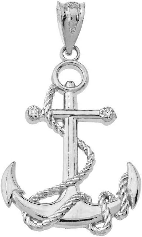 Claddagh Gold - Fine 925 Sterling Silver Cubic Zirconia Nautical Rope Fouled Anchor Charm Pendant