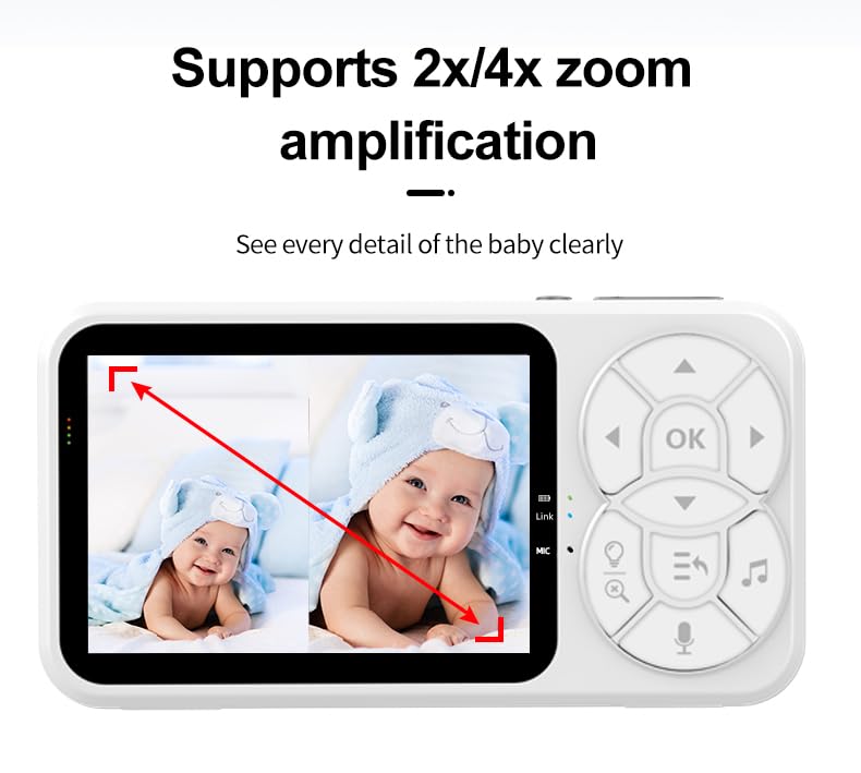 Camara Vigilancia Bebe con Luces Nocturnas Vigilabebés con Cámara con 3.5“ Pantalla IPS de 2000mAh,VOX,Zoom 2X 4X,Visión Nocturna,Monitoreo de Temperatura,Despertador,Comunicación Bidireccional