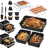 Heißluftfritteuse Zubehör für Cosori Dual Blaze Twinfry 10L, Airfryer Zubehör für Cosori 2 Kammern,Inklusive 2 x 5L+10L Silikonform,Grillrost,Muffinförmchen,Zange,4 x Silikonpinsel,Backhandschuh