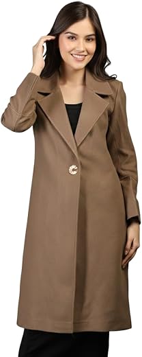 CHKOKKO Women Wool Stylish Winter Coat Single Breasted,Long Length Trench Overcoat With Collar & Convenient Front Side Poc...