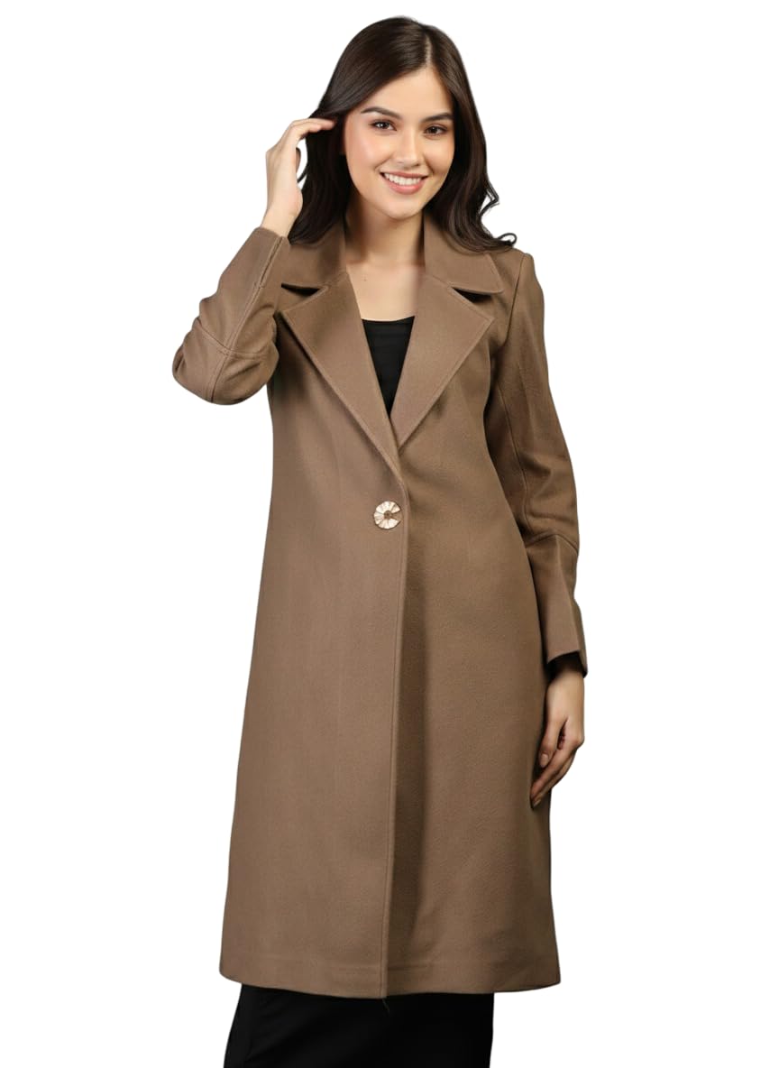CHKOKKO Women Wool Stylish Winter Coat Single Breasted,Long Length Trench Overcoat With Collar & Convenient Front Side Poc...