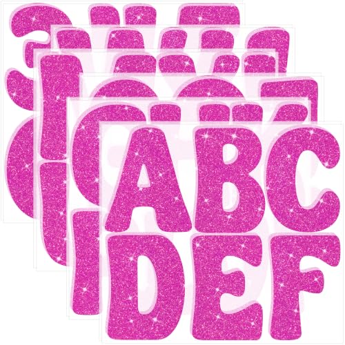 Image of Bulletin Board Letters 74 PCS Glitter Letter Stickers Large 5 Inch, Magenta | 12 Sheets,Alphabet Number Stickers,Self-Adhesive,Sticker Letters for Poster Board,Classroom,Display,Mailbox,Craft,Party Decor