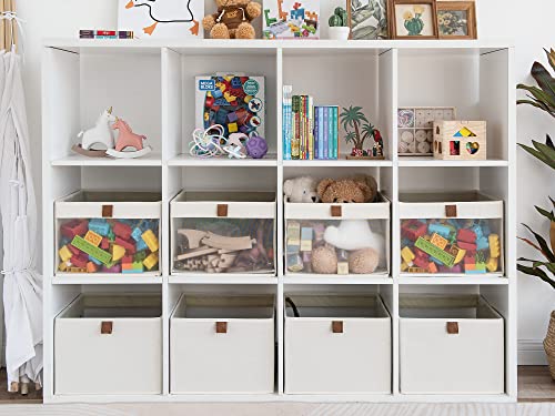 Storageworks Closet Storage Bins With Clear Window And 2 Handles, Foldable Clothing Bins For Shelves, Large Fabric Organizer, Beige, 3 Pack #TOP4